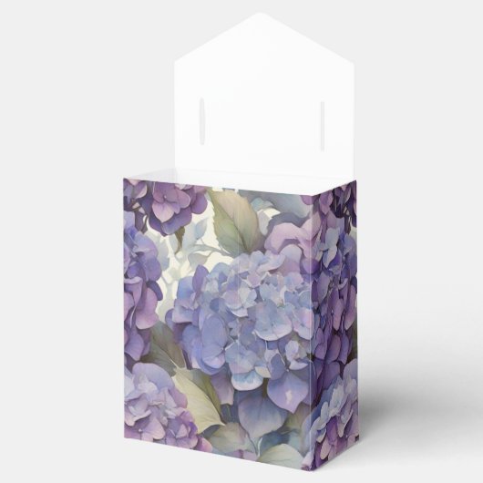 Elegante stoffige paarse blauwe waterverf hortensi bedankdoosjes (Geopend)