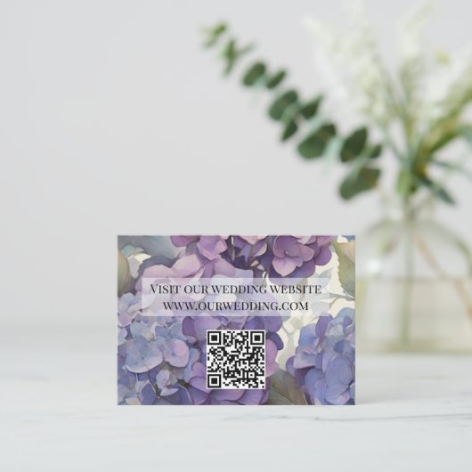 Elegante stoffige paarse blauwe waterverf hortensi informatiekaartje (Staand voorkant)