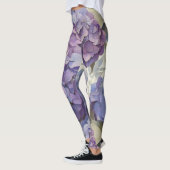Elegante stoffige paarse blauwe waterverf hortensi leggings (Links)