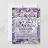 Elegante stoffige paarse blauwe waterverf hortensi save the date (Voorkant)