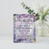Elegante stoffige paarse blauwe waterverf hortensi save the date (Staand voorkant)
