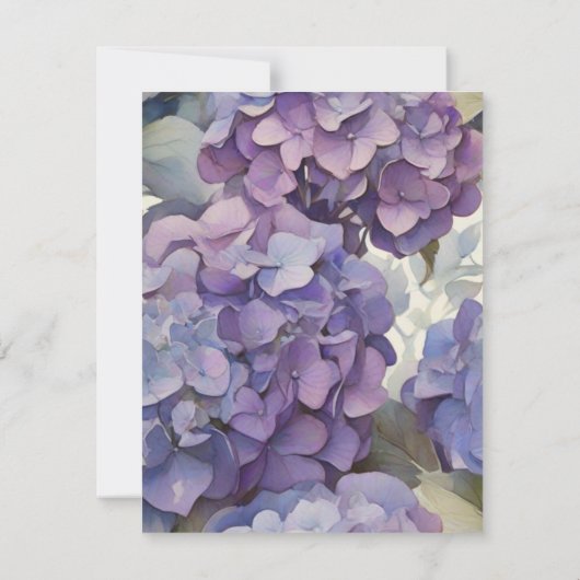 Elegante stoffige paarse blauwe waterverf hortensi save the date (Achterkant)