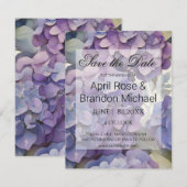 Elegante stoffige paarse blauwe waterverf hortensi save the date (Voorkant / Achterkant)