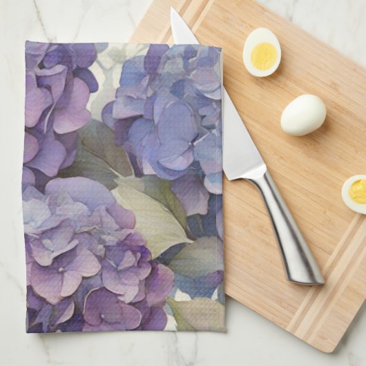 Elegante stoffige paarse blauwe waterverf hortensi theedoek (Quarter Fold)