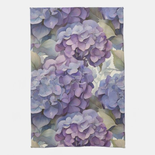 Elegante stoffige paarse blauwe waterverf hortensi theedoek (Verticaal)