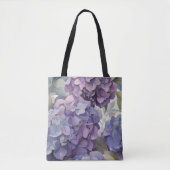 Elegante stoffige paarse blauwe waterverf hortensi tote bag (Voorkant)