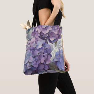 Elegante stoffige paarse blauwe waterverf hortensi tote bag