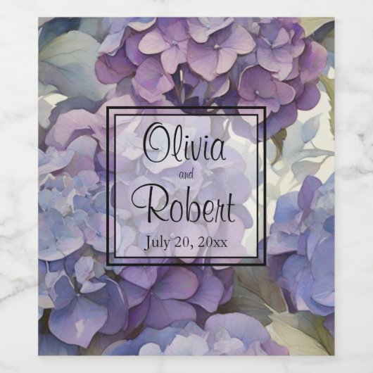 Elegante stoffige paarse blauwe waterverf hortensi wijn etiket (Enkel label)