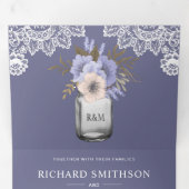 Elegante stoffige Paarse Bloemen Mason Jar Kant Br Drieluik Uitnodiging (Binnenzijde eerst)