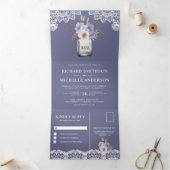 Elegante stoffige Paarse Bloemen Mason Jar Kant Br Drieluik Uitnodiging (Binnen)