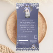 Elegante stoffige Paarse Bloemen Mason Jar Kant Br Drieluik Uitnodiging