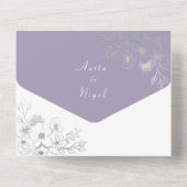 Elegante stoffige Paarse bruiloft All In One Uitnodiging (Achterkant)