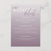 Elegante stoffige Paarse bruiloft details Informatiekaartje (Voorkant)