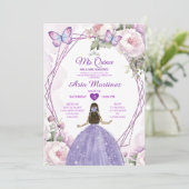 Elegante stoffige Paarse Princess Butterfly Mis Qu Kaart (Staand voorkant)