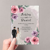 Elegante stoffige Paarse Waterverf bloemenbruiloft Acryl Uitnodigingen (Insitu (Draagbaar))