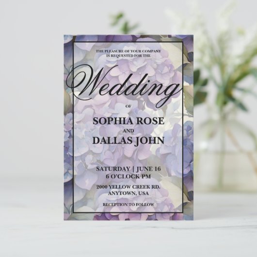 Elegante stoffige paarse waterverf bloemenbruiloft kaart (Staand voorkant)