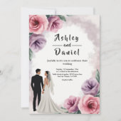 Elegante stoffige Paarse Waterverf bloemenbruiloft Kaart (Voorkant)