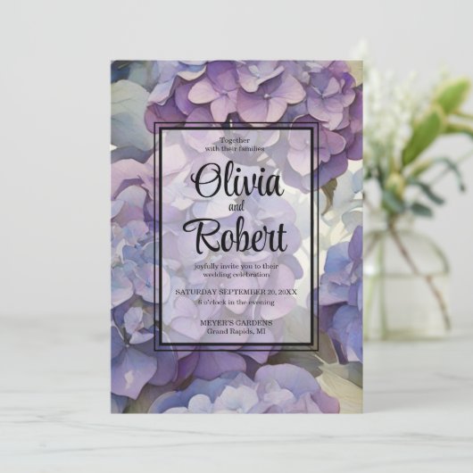 Elegante stoffige paarse waterverf bloemenbruiloft kaart (Staand voorkant)