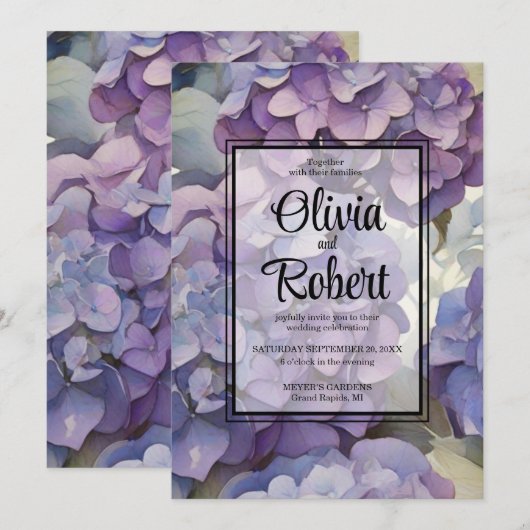 Elegante stoffige paarse waterverf bloemenbruiloft kaart (Voorkant / Achterkant)