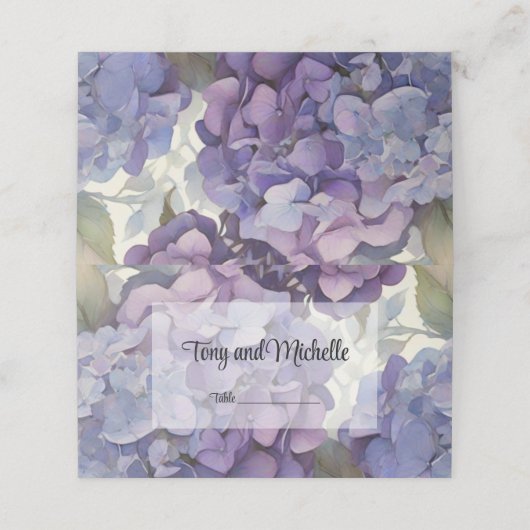 Elegante stoffige paarse waterverf bloemenhortensi plaatskaartje (Buitenkant ongevouwen)