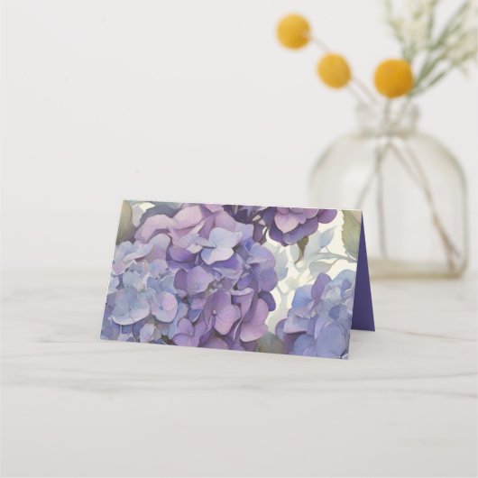Elegante stoffige paarse waterverf bloemenhortensi plaatskaartje (Achterkant)