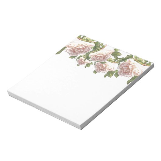 Elegante stoffige perzikkleurige oranje witte bloe notitieblok (Linkerzijde)