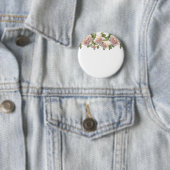 Elegante stoffige perzikkleurige oranje witte bloe ronde button 5,7 cm (In situ)