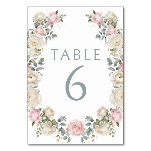 Elegante stoffige Roos Bloemen Trouwtafel Nummers Kaart (Voorkant)