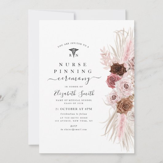 Elegante stoffige roos bloemenverpleegkundige pinn kaart (Voorkant)