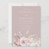 Elegante stoffige Roos & Blush Bloemen bruiloft Kaart (Voorkant)