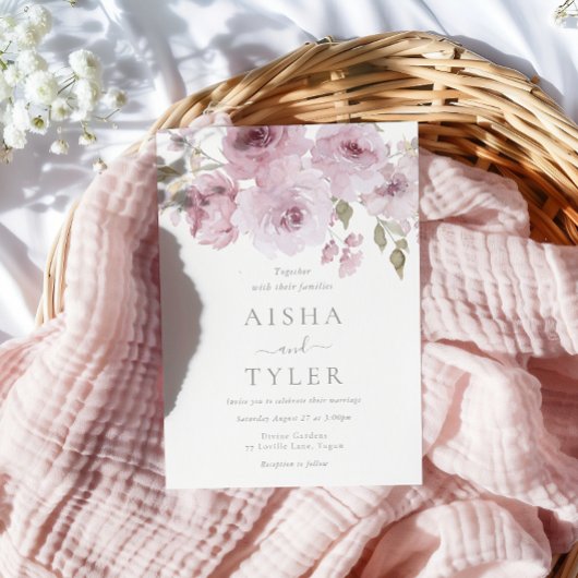 Elegante stoffige Roos & Blush Bloemen bruiloft Kaart