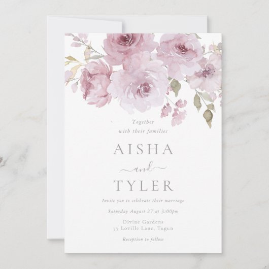 Elegante stoffige Roos & Blush Bloemen bruiloft Kaart (Voorkant)