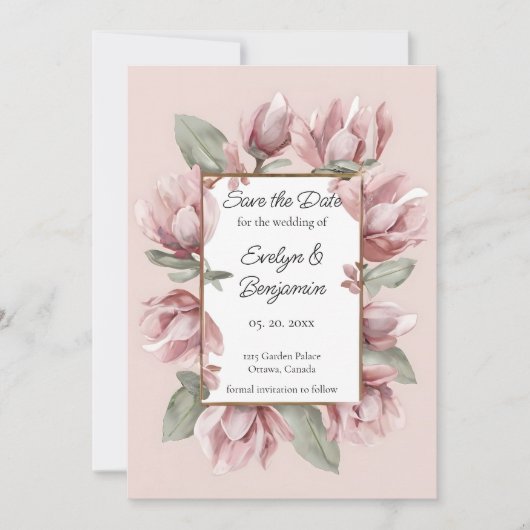 Elegante stoffige Roos Blush Save The Date (Voorkant)