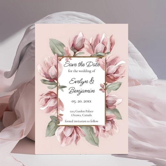 Elegante stoffige Roos Blush Save The Date