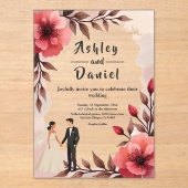 Elegante stoffige Roos bruid en bruidegom bloemenb Acryl Uitnodigingen (Voorkant)