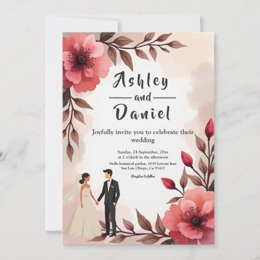 Elegante stoffige Roos bruid en bruidegom bloemenb Kaart (Voorkant)