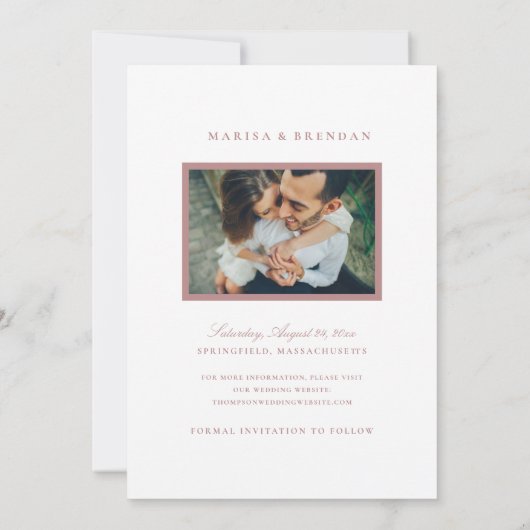 Elegante stoffige Roos bruiloft foto Save The Date (Achterkant)