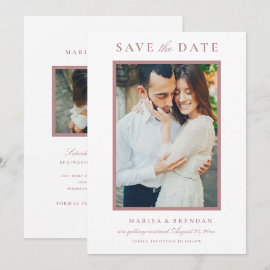 Elegante stoffige Roos bruiloft foto Save The Date (Voorkant / Achterkant)