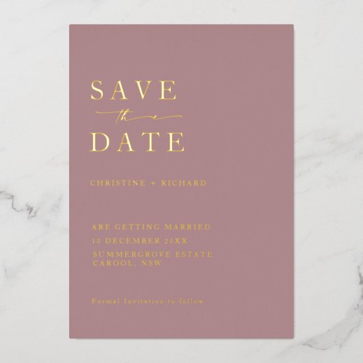 Elegante stoffige roos bruiloft Save the Date Folie Uitnodiging (Voorkant)