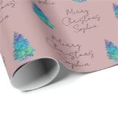 Elegante stoffige Roos Custom Merry kerstboom Cadeaupapier (Rol Hoek)