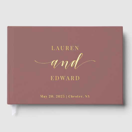 Elegante stoffige Roos en gouden bruiloft Gastenboek (Voorkant)