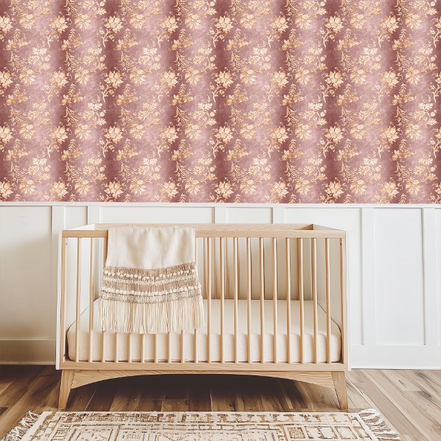Elegante  stoffige Roos gouden bloem Behang (Elegant Vintage Dusty Rose Gold Floral Wallpaper)