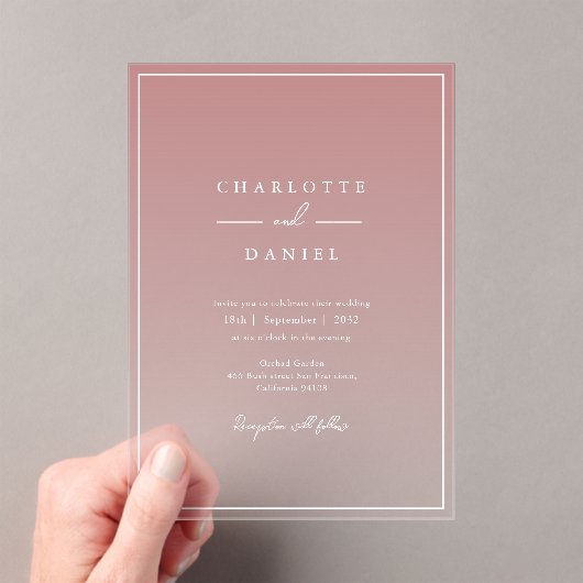 Elegante stoffige Roos gradient bruiloft Acryl Uitnodigingen (Insitu (Draagbaar))