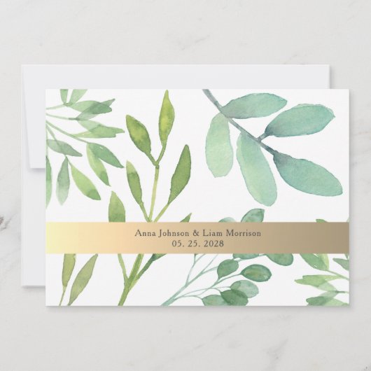 Elegante stoffige Roos groen bruiloft foto Kaart (Achterkant)