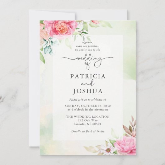 Elegante stoffige Roos huwelijksuitnodiging met QR Kaart (Voorkant)