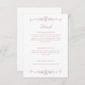 Elegante stoffige Roos lijn Art bruiloft details Informatiekaartje (Voorkant / Achterkant)