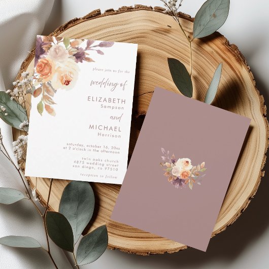 Elegante stoffige Roos Neutral Floral Wedding Kaart