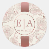 Elegante stoffige Roos orchidee monogram bruiloft Ronde Sticker (Voorkant)