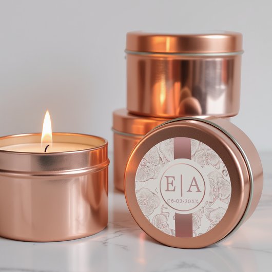 Elegante stoffige Roos orchidee monogram bruiloft Ronde Sticker