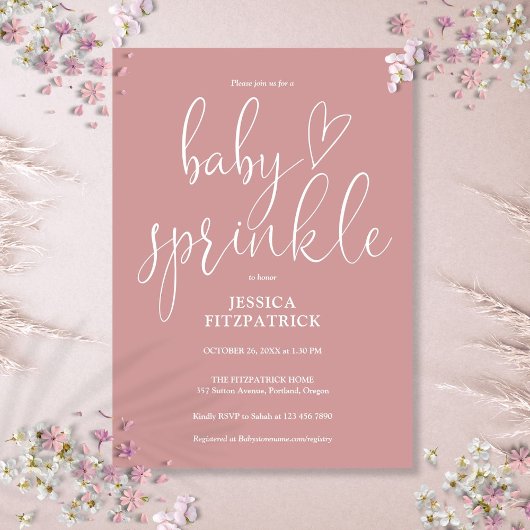Elegante stoffige Roos Roze Baby Sprinkle Shower Kaart